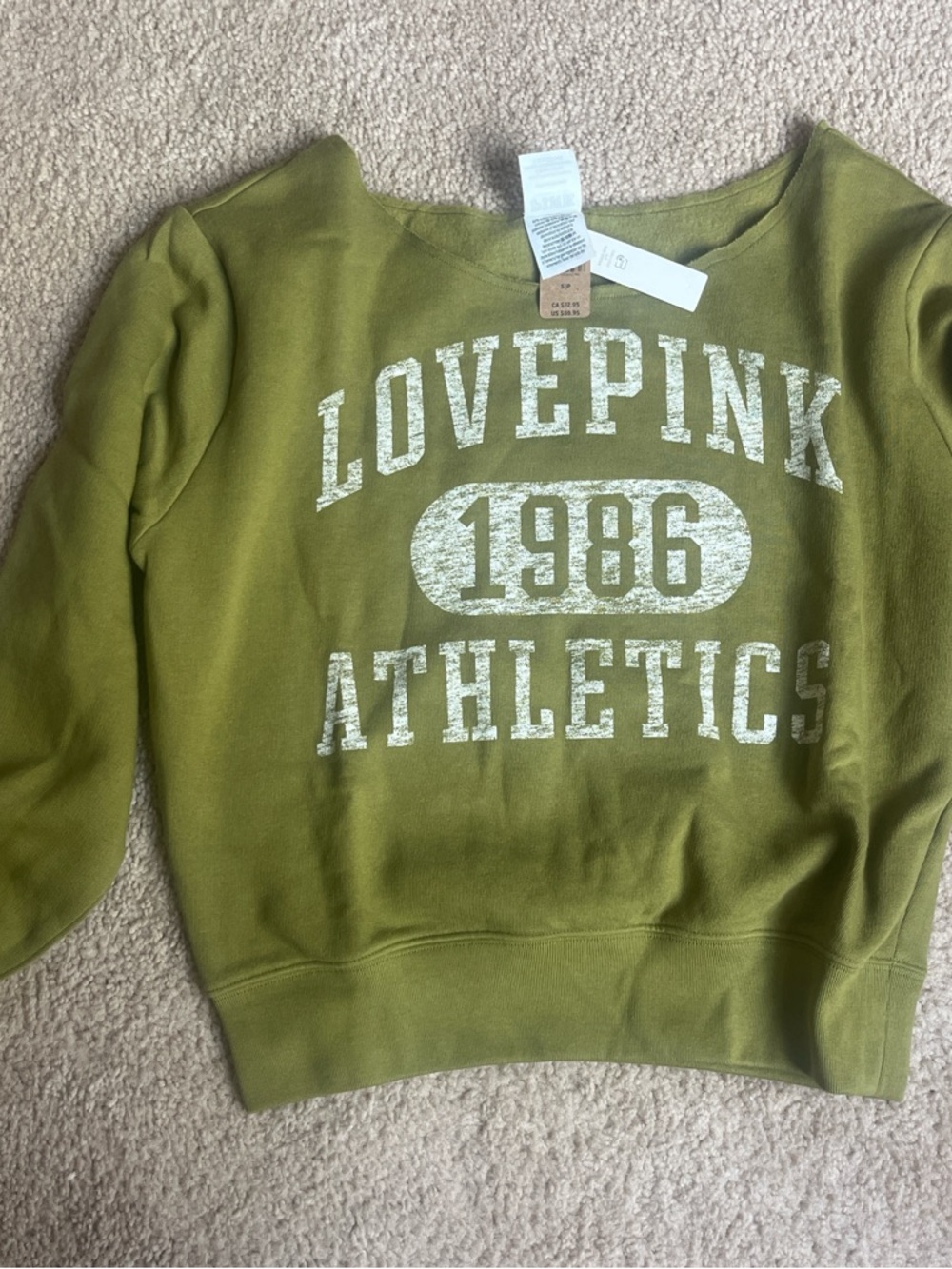 PINK Victoria's Secret Olive Green Graphic Pullover
